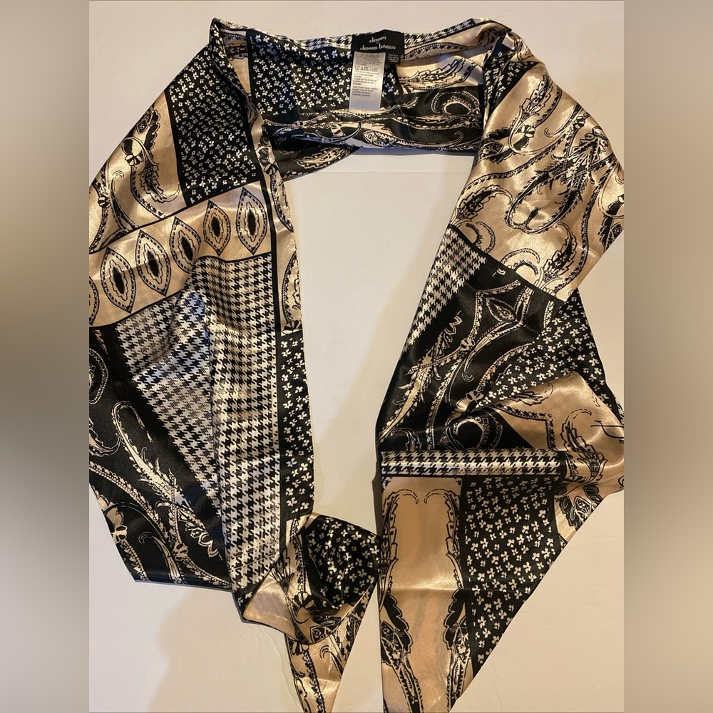Dennis Basso Women's Stylish Silky Printed Scarf Black Cream One Size